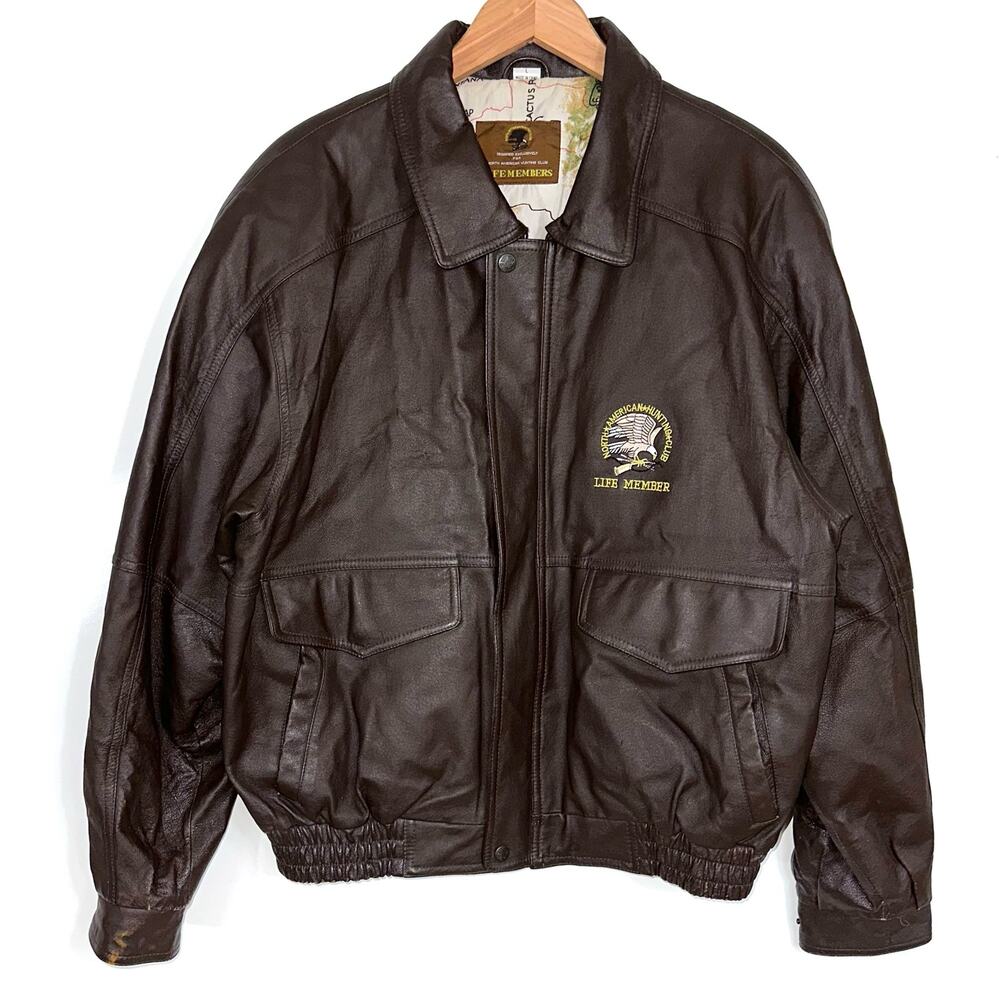 Vintage Leather Life Member North American Hunting Club Bomber Jacket Size Large